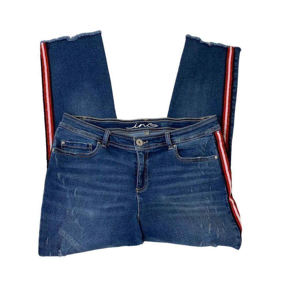 INC Skinny Leg Side Stripe Jeans Sz 14 - Picture 4 of 12